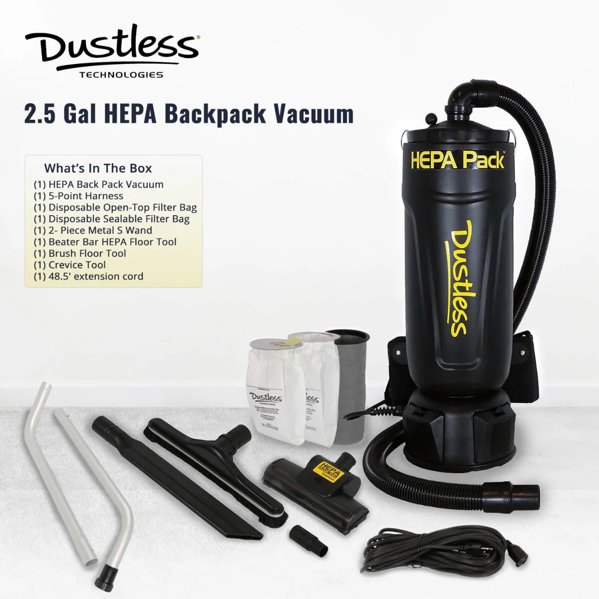 Dustless 2.5 Gallon HEPA BackPack Vacuum (Black) - Image 3