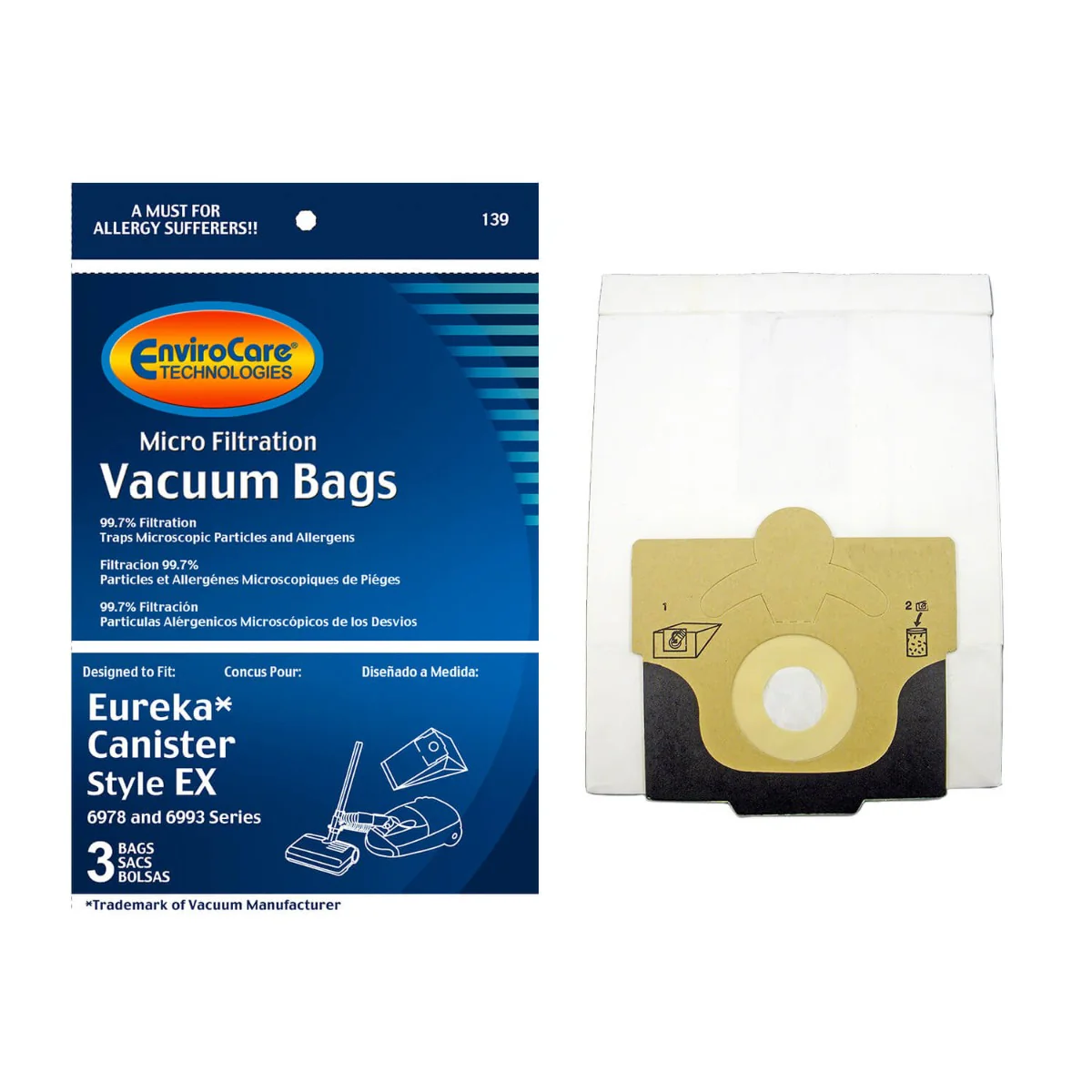 EnviroCare Eureka Canister Style EX Vacuum Bags – 3 Pack - Image 2