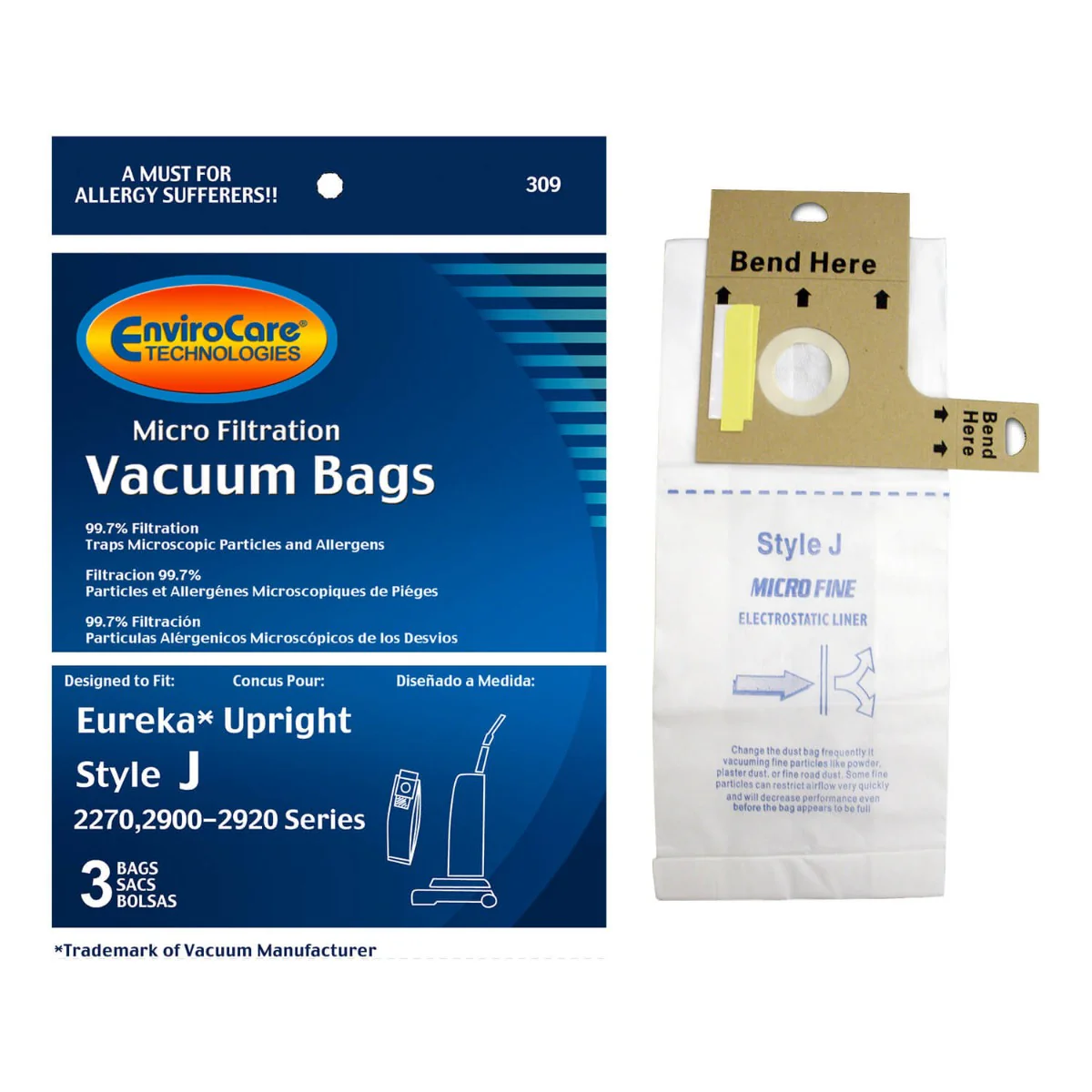 EnviroCare Eureka Upright Style J Bags - 3 Pack - Image 2