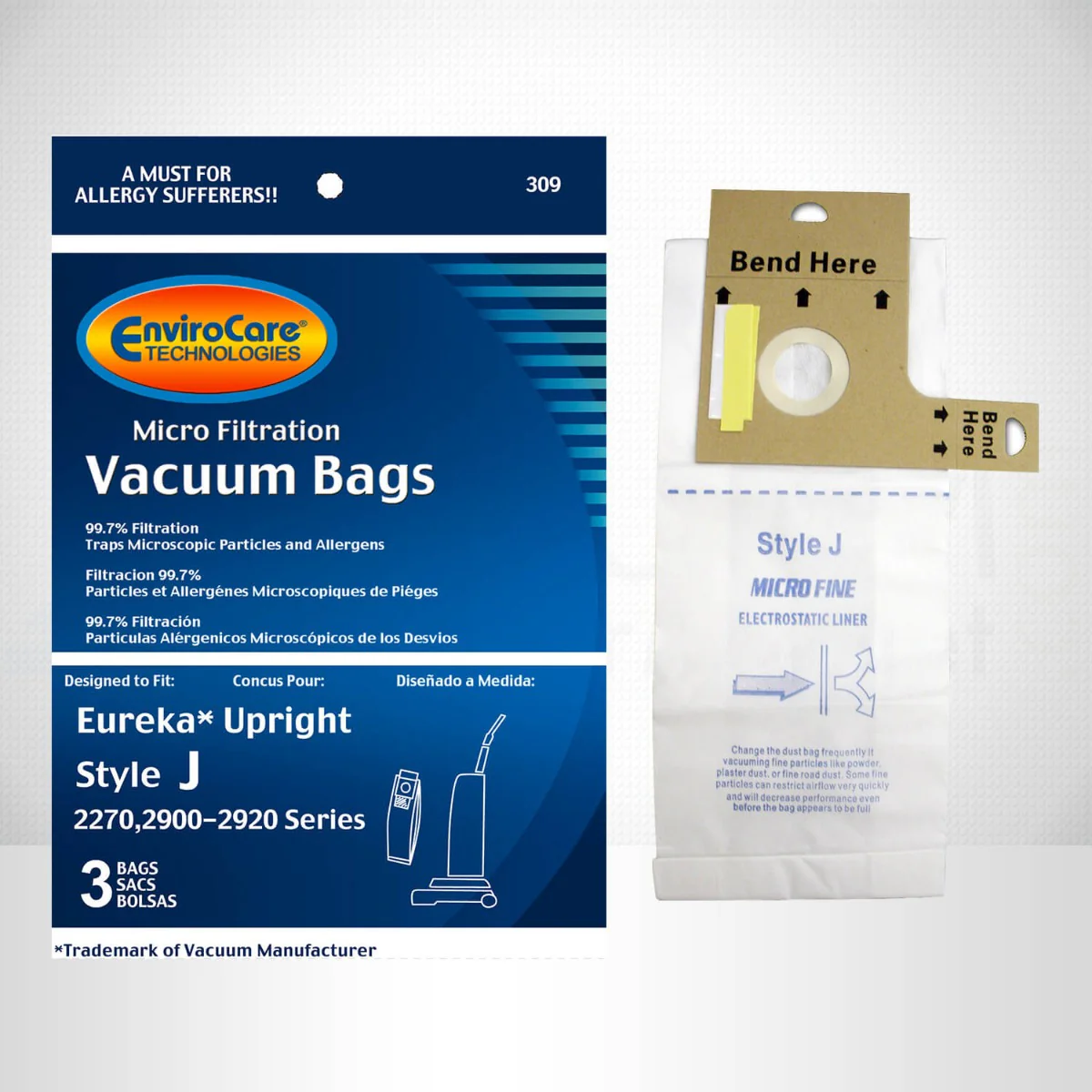 EnviroCare Eureka Upright Style J Bags - 3 Pack - Image 4