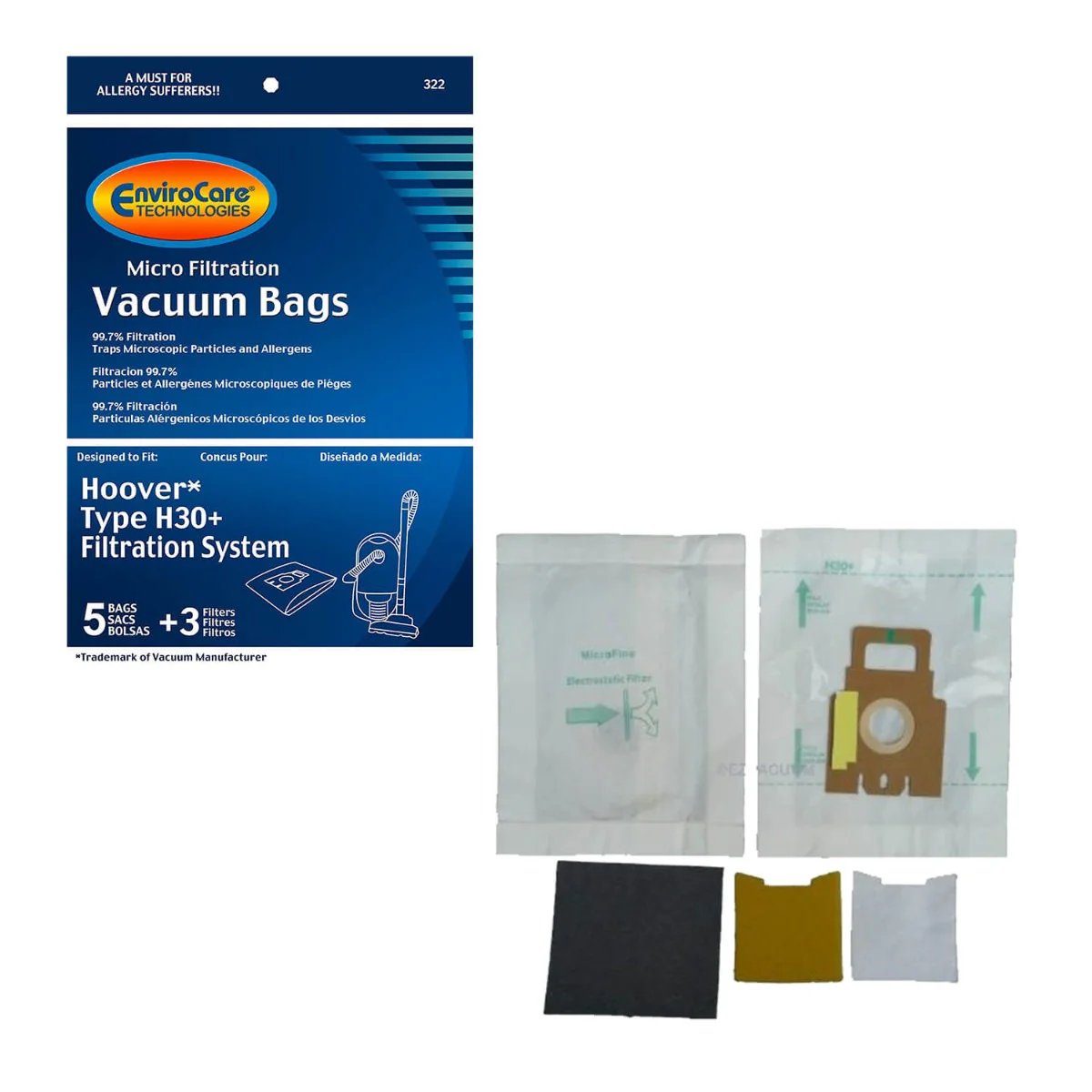 EnviroCare Hoover H30+ Filtration System - 5 Vacuum Bags and 3 Filters - Image 3