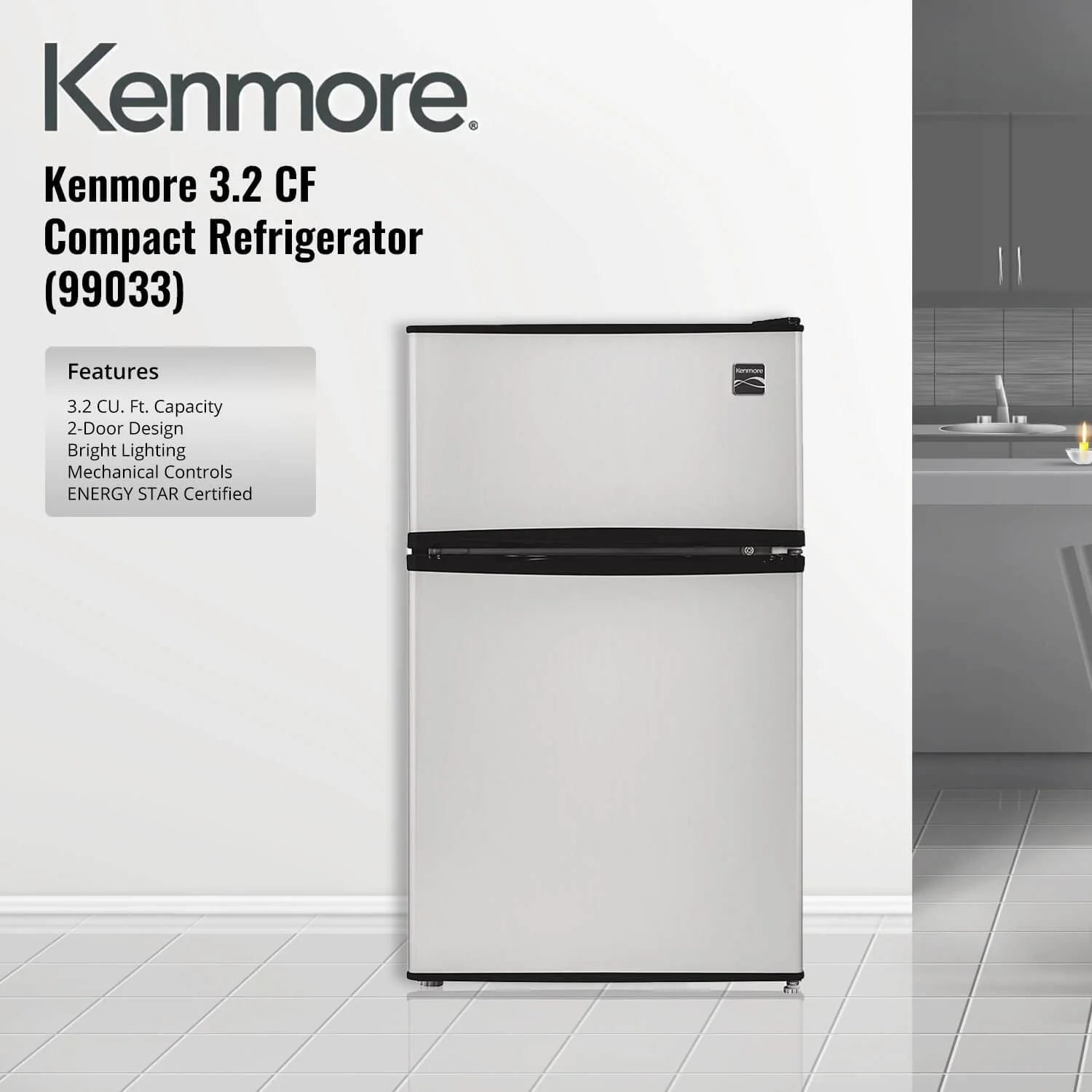 Kenmore 99033 3.2 CF 2-Door Compact Refrigerator - Image 3