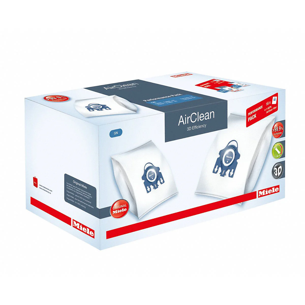 Miele Performance Pack - 16 GN AirClean 3D Vacuum Bags & 1 SF-HA30 HEPA Filter - Image 3