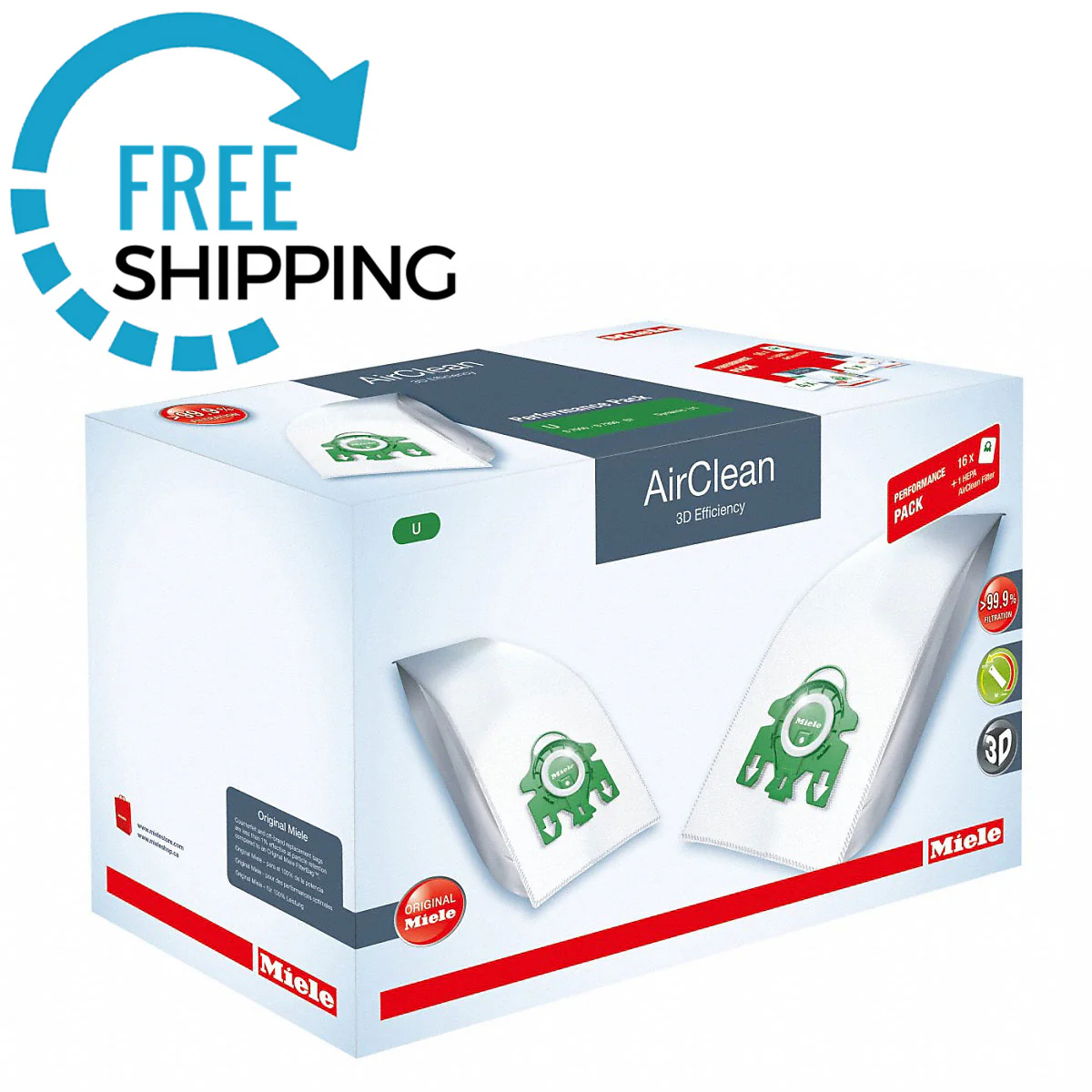 Miele Performance Pack - 16 U AirClean 3D Vacuum Bags & 1 SF-HA30 HEPA Filter - Image 6