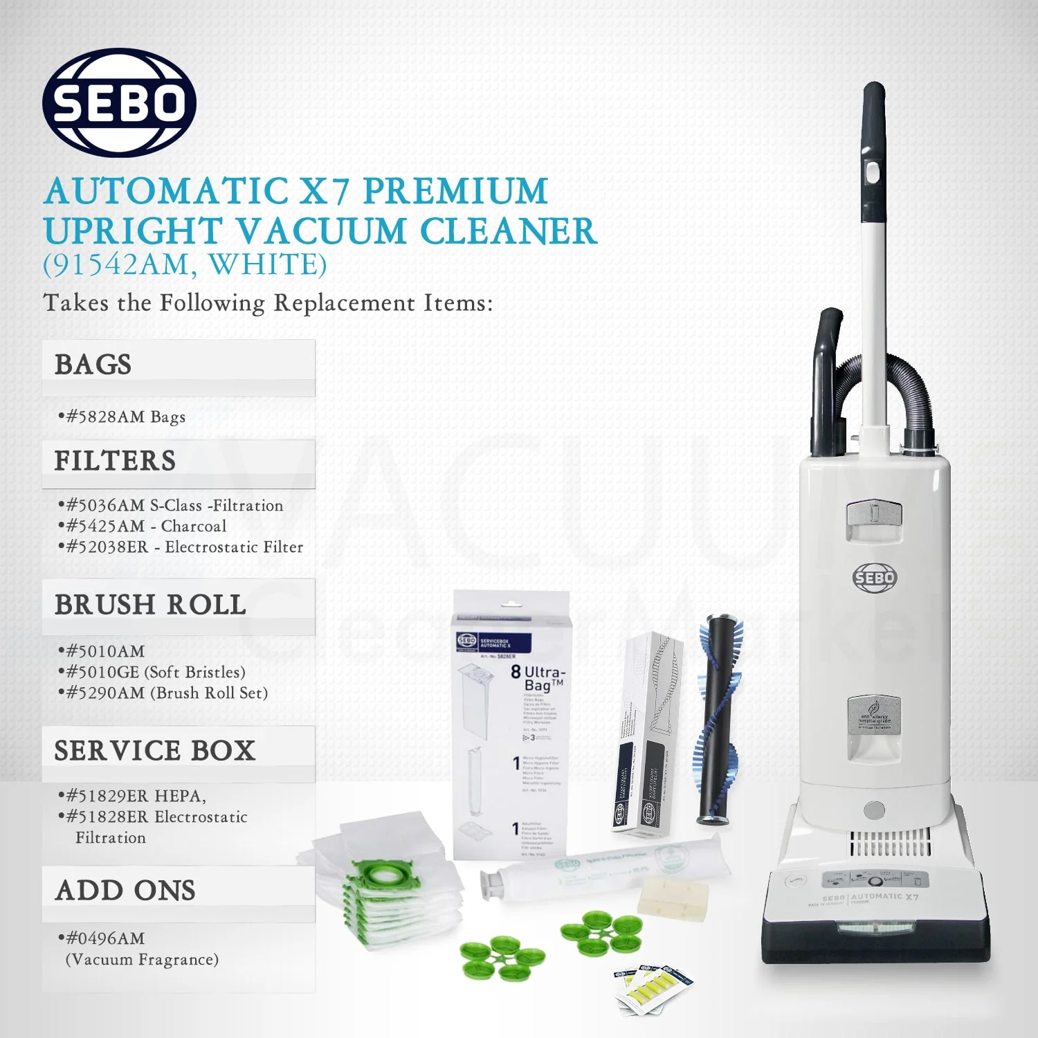 SEBO Automatic X7 Premium Upright Vacuum Cleaner 91542AM (White) - Image 9