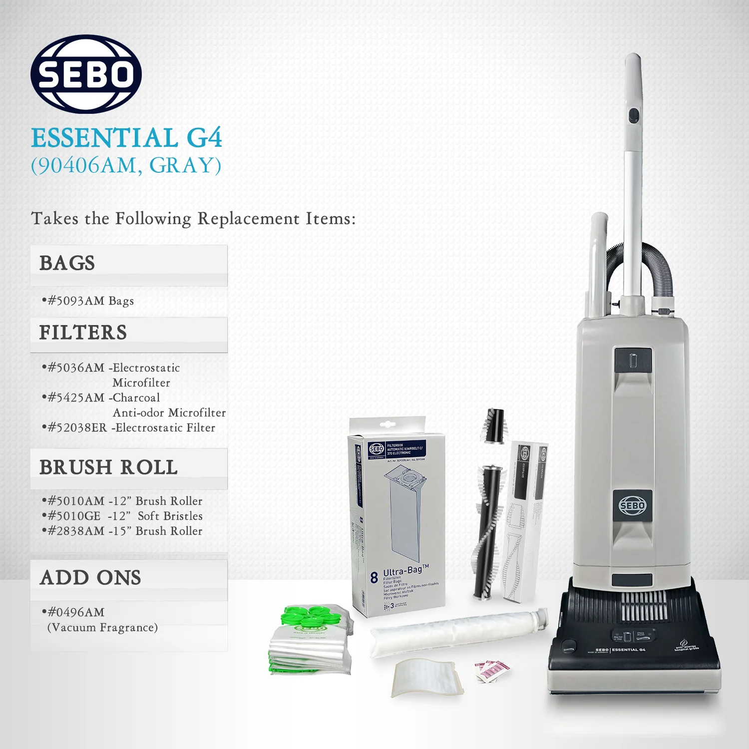 SEBO Essential G4 Upright Vacuum Cleaner 90406AM (Gray) - Image 5
