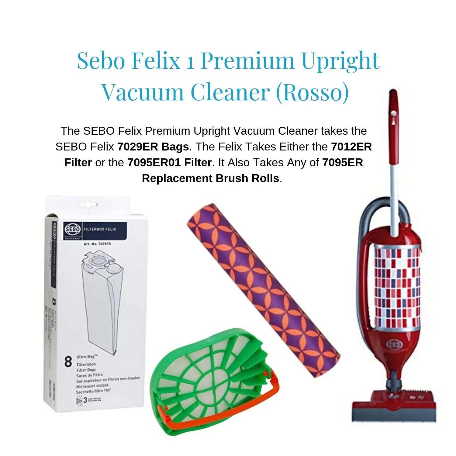 SEBO Felix 1 Premium Upright Vacuum Cleaner With ET-1 Power Head 9809AM (Rosso) - Image 5
