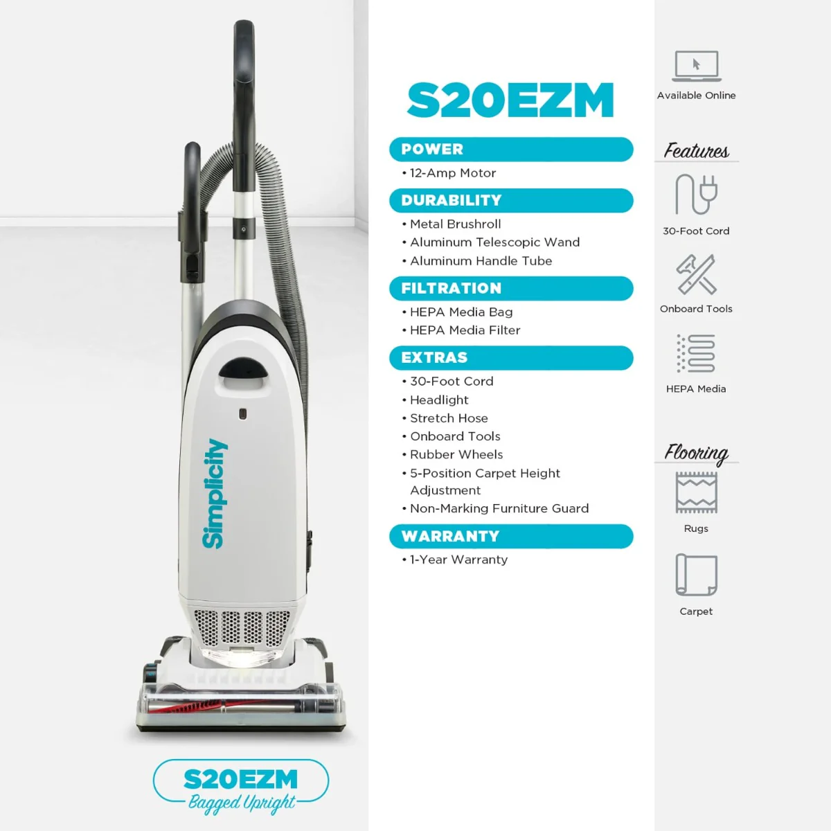 Simplicity (S20EZM) Bagged Upright Vacuum Cleaner - Image 14