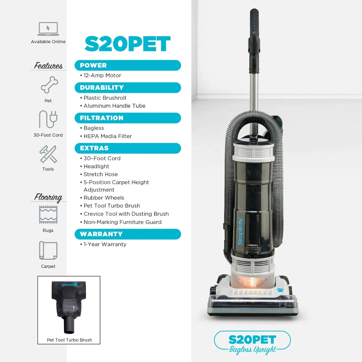 Simplicity (S20PET) Bagless Upright Vacuum Cleaner - Image 11