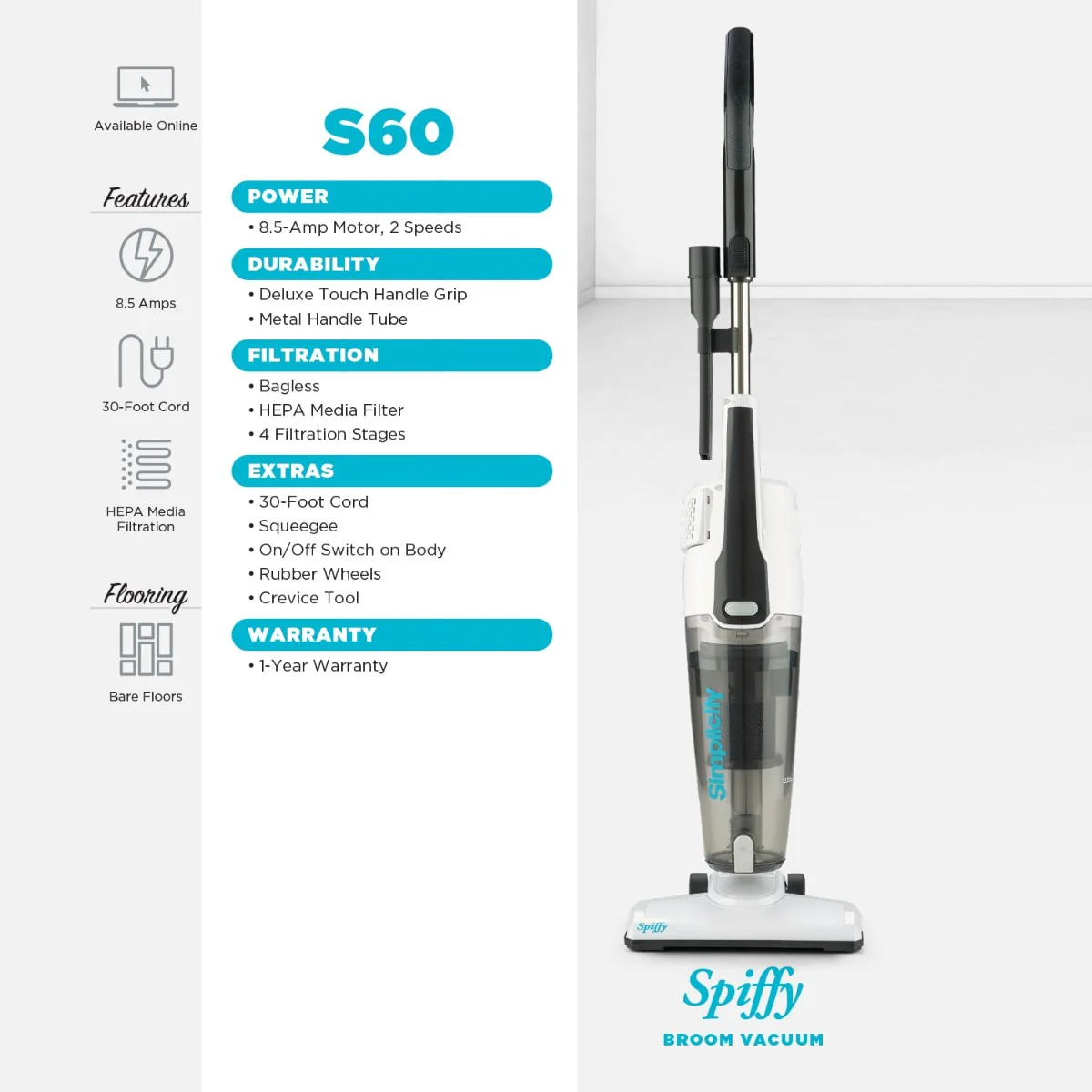 Simplicity Spiffy (S60) Mini Upright Bagless Vacuum Cleaner - Image 9
